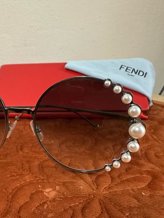 Fendi Women\'s Ribbons And Pearls Oversized Round Sunglasses